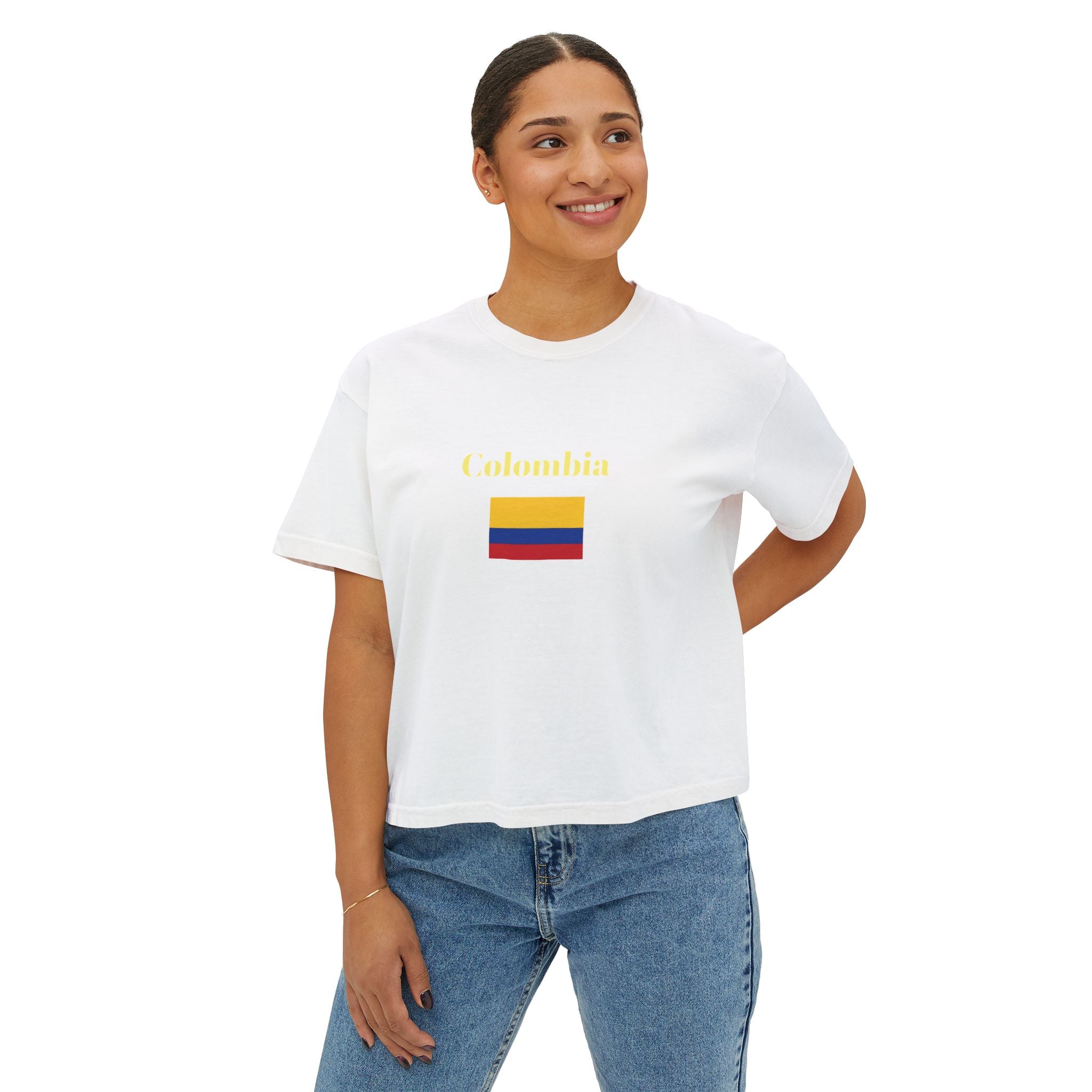 Colombia Flag Boxy Tee — 'Ser Colombiano es' List Graphic