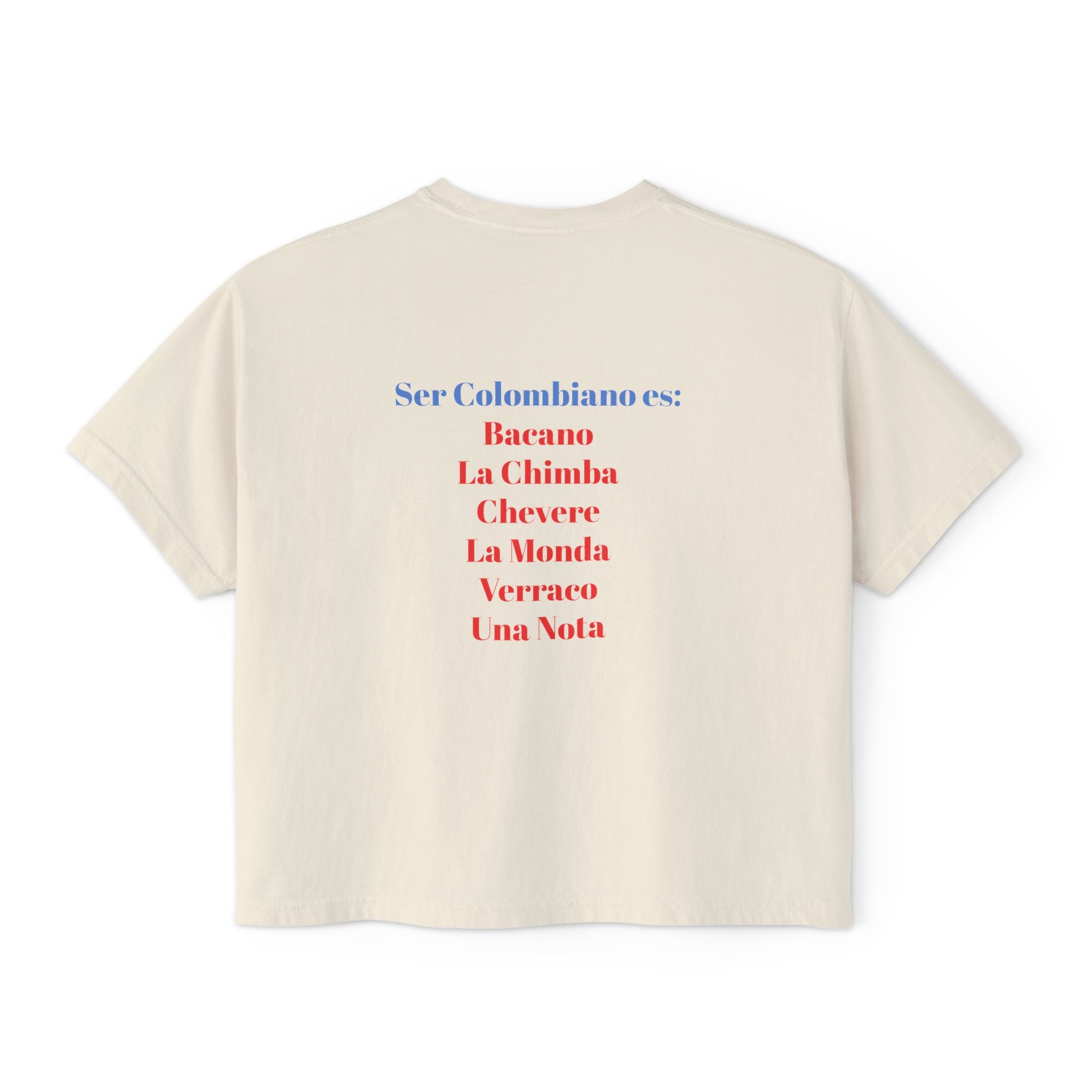 Colombia Flag Boxy Tee — 'Ser Colombiano es' List Graphic