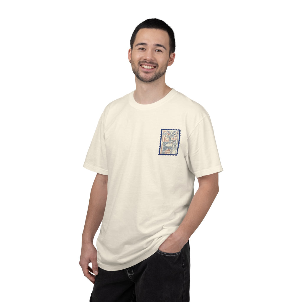 Stamp-Style USA Graphic T-Shirt — Patriotic Vintage 20 Stamp Design