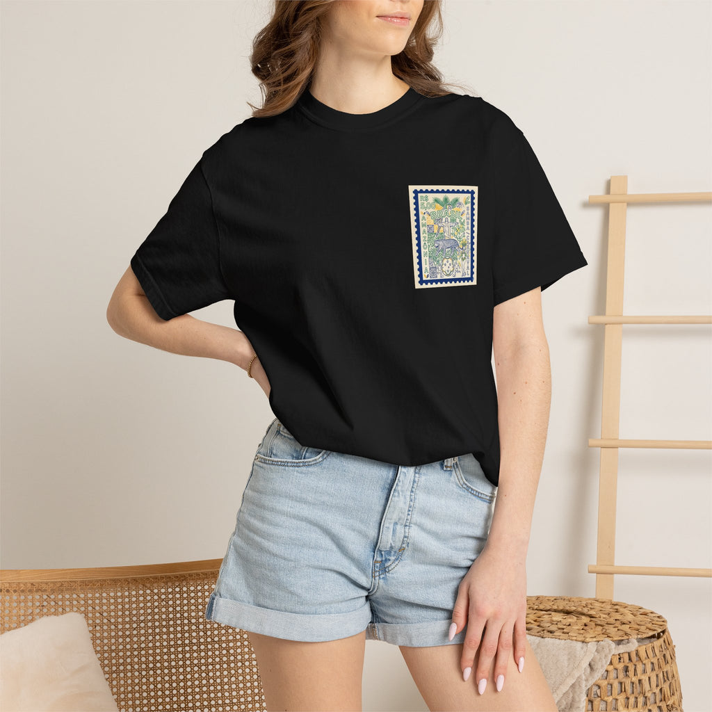 Brazil Stamp Graphic T-Shirt — Amazonia Vintage Travel Design