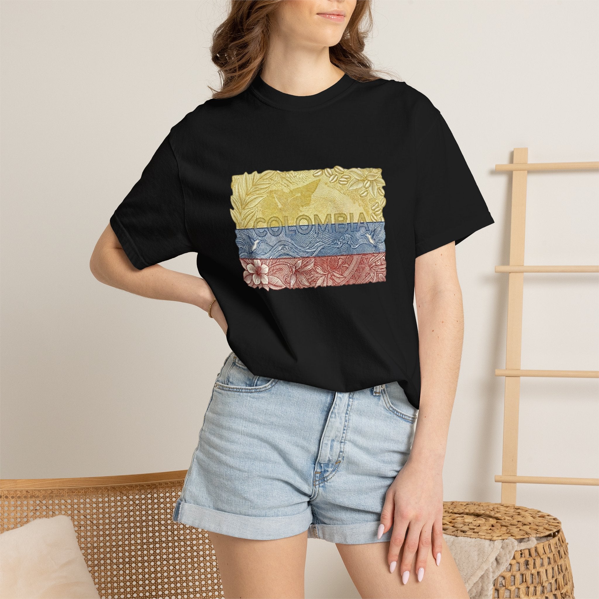 T-Shirt — COLOMBIAN Flag Floral Graphic (Yellow Blue Red)