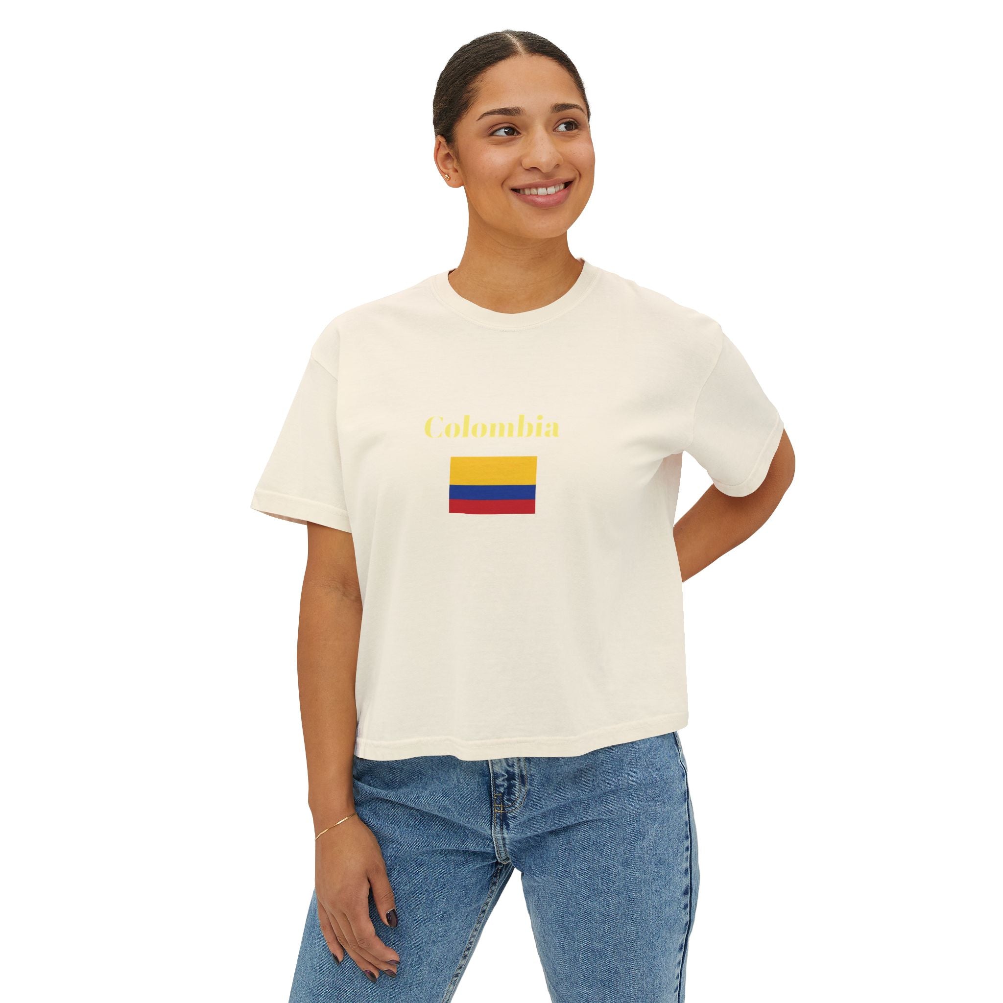 Colombia Flag Boxy Tee — 'Ser Colombiano es' List Graphic