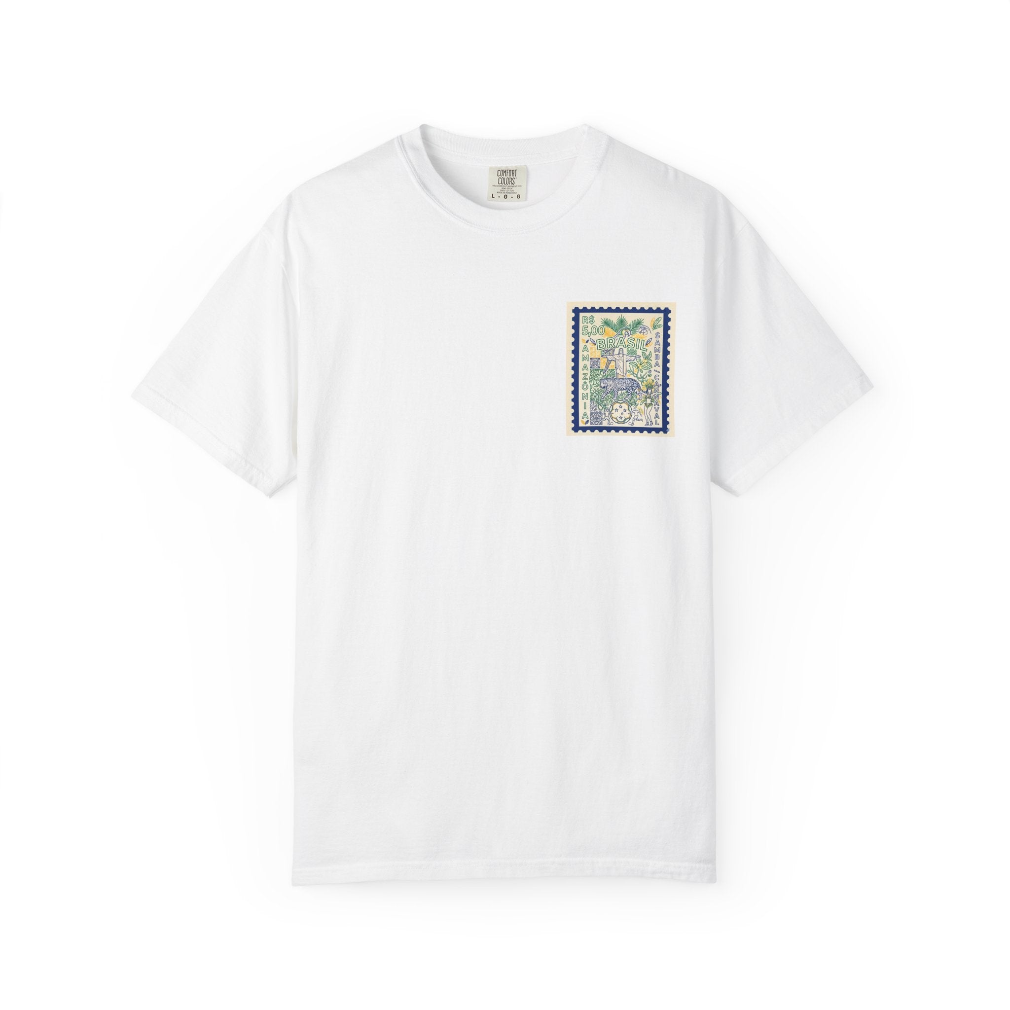 Brazil Stamp Graphic T-Shirt — Amazonia Vintage Travel Design