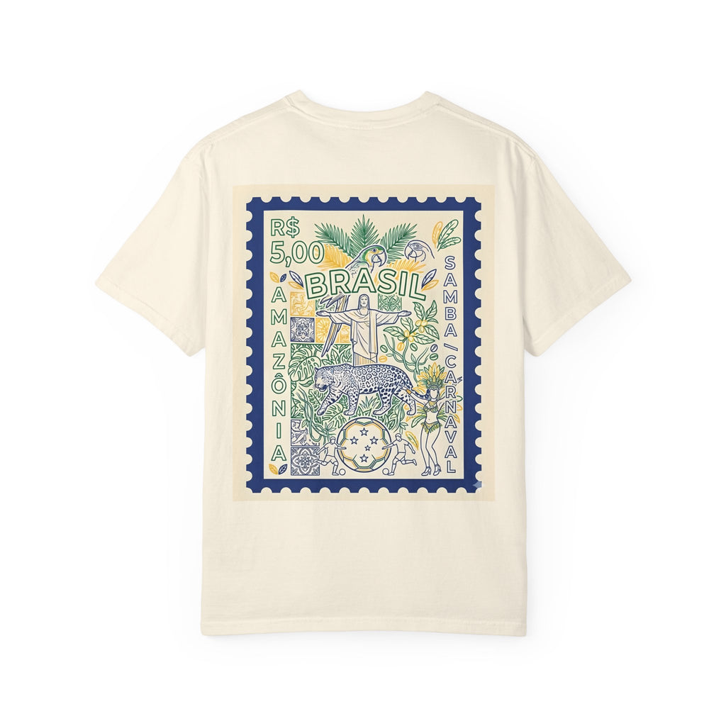 Brazil Stamp Graphic T-Shirt — Amazonia Vintage Travel Design