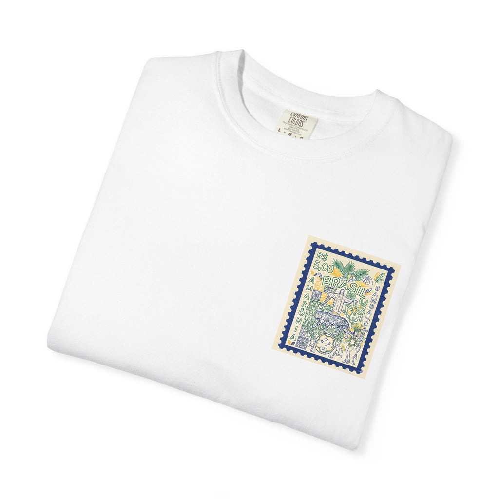 Brazil Stamp Graphic T-Shirt — Amazonia Vintage Travel Design