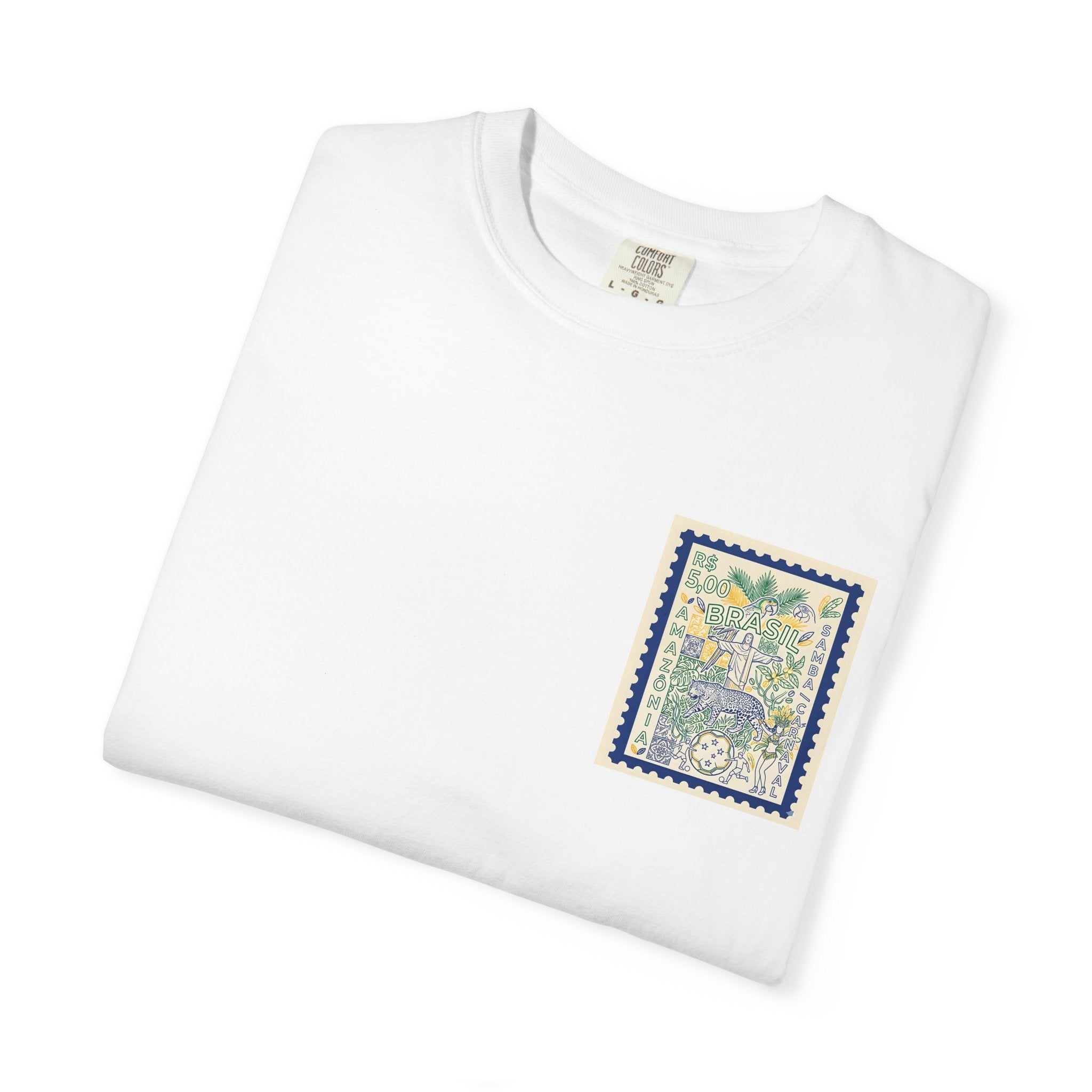 Brazil Stamp Graphic T-Shirt — Amazonia Vintage Travel Design