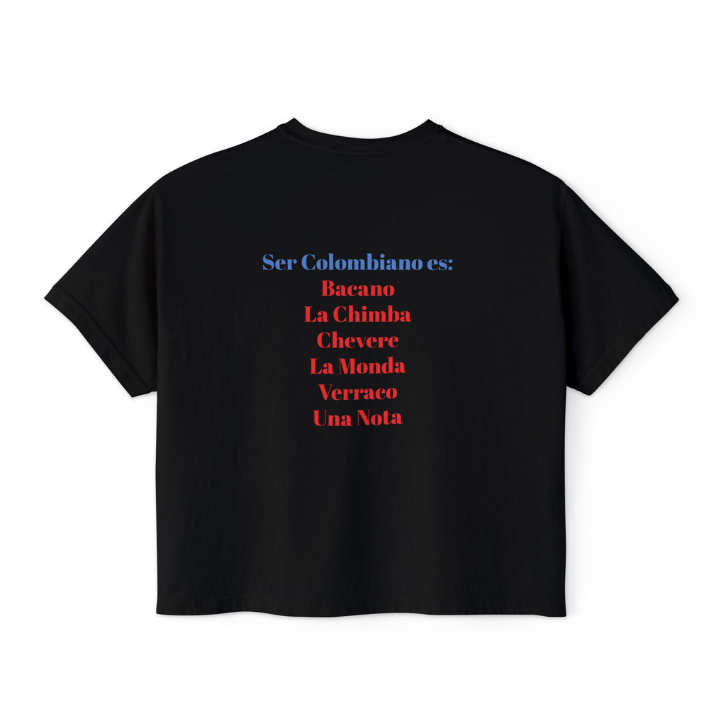 Colombia Flag Boxy Tee — 'Ser Colombiano es' List Graphic