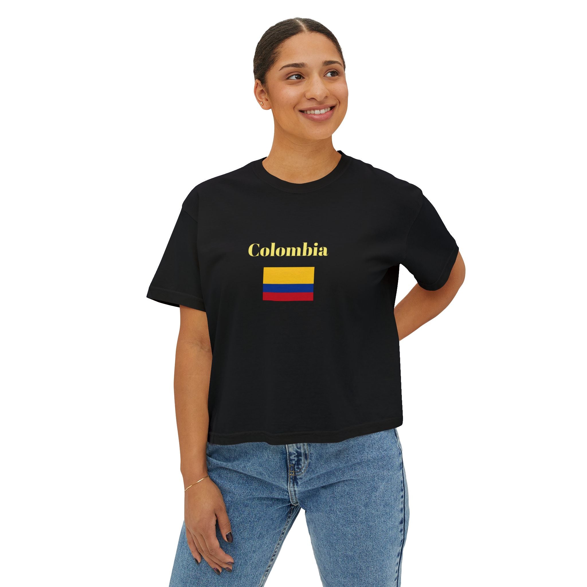 Colombia Flag Boxy Tee — 'Ser Colombiano es' List Graphic