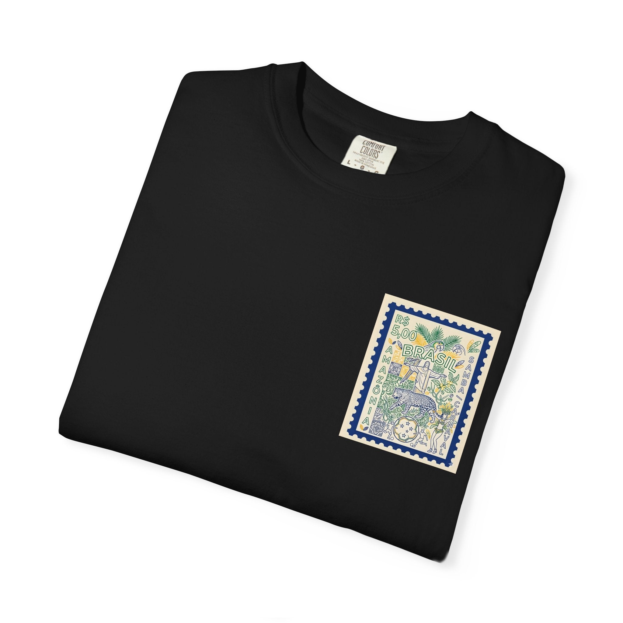 Brazil Stamp Graphic T-Shirt — Amazonia Vintage Travel Design
