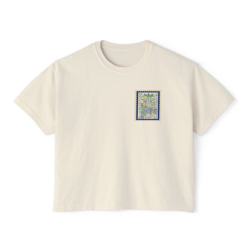 Brazil Stamp Graphic Boxy Tee — Tropical Vintage Postage Design