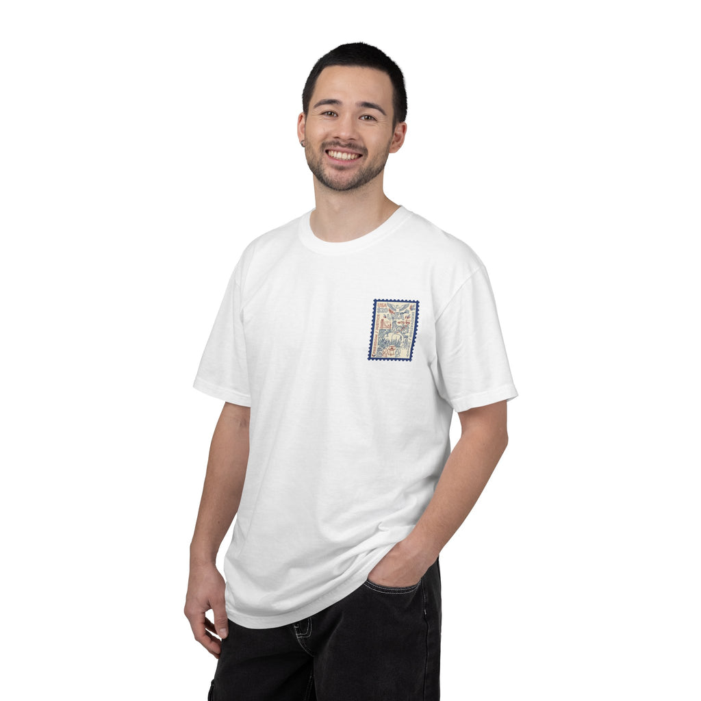 Stamp-Style USA Graphic T-Shirt — Patriotic Vintage 20 Stamp Design