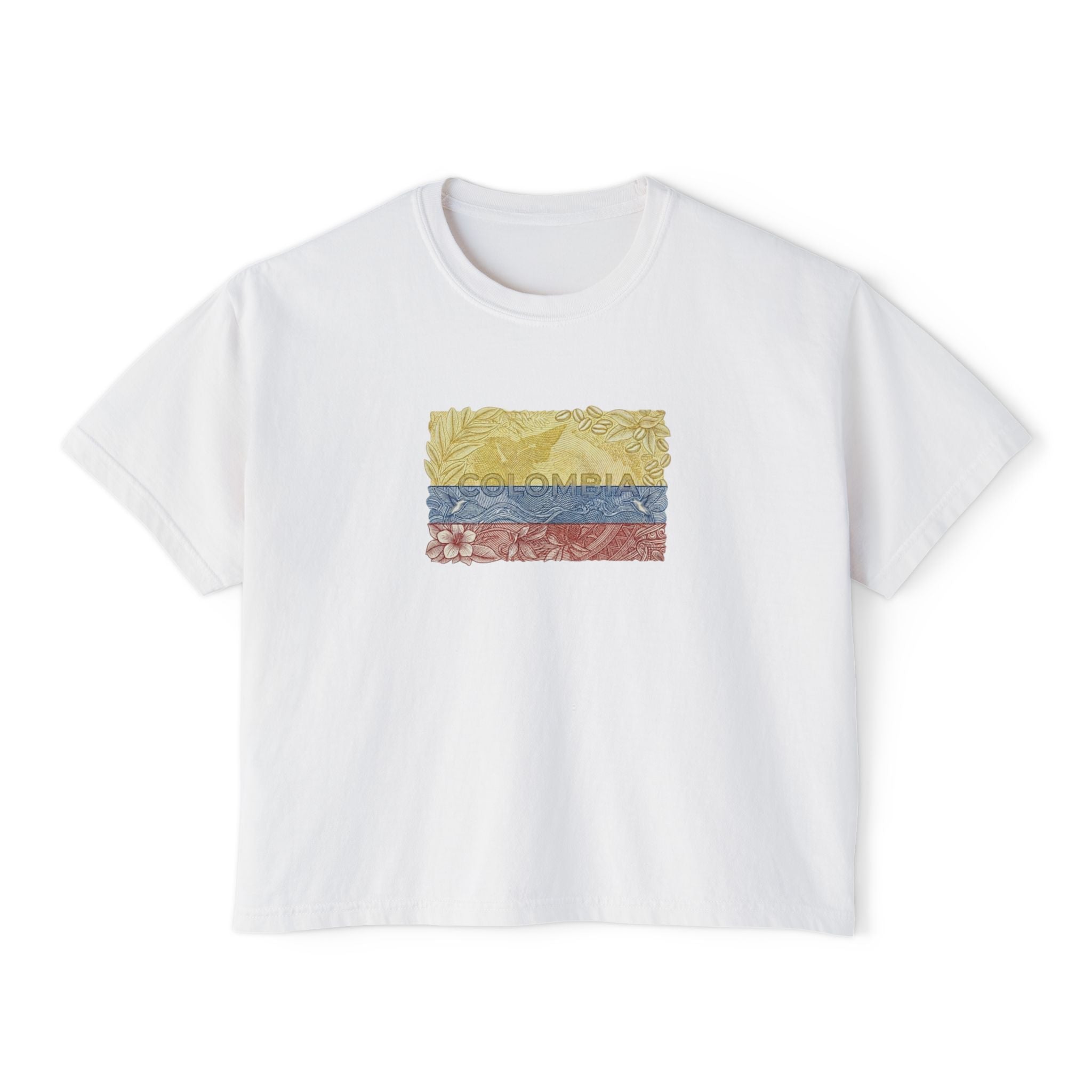 Women's Boxy Tee – Colombian Flag Floral Chest Print