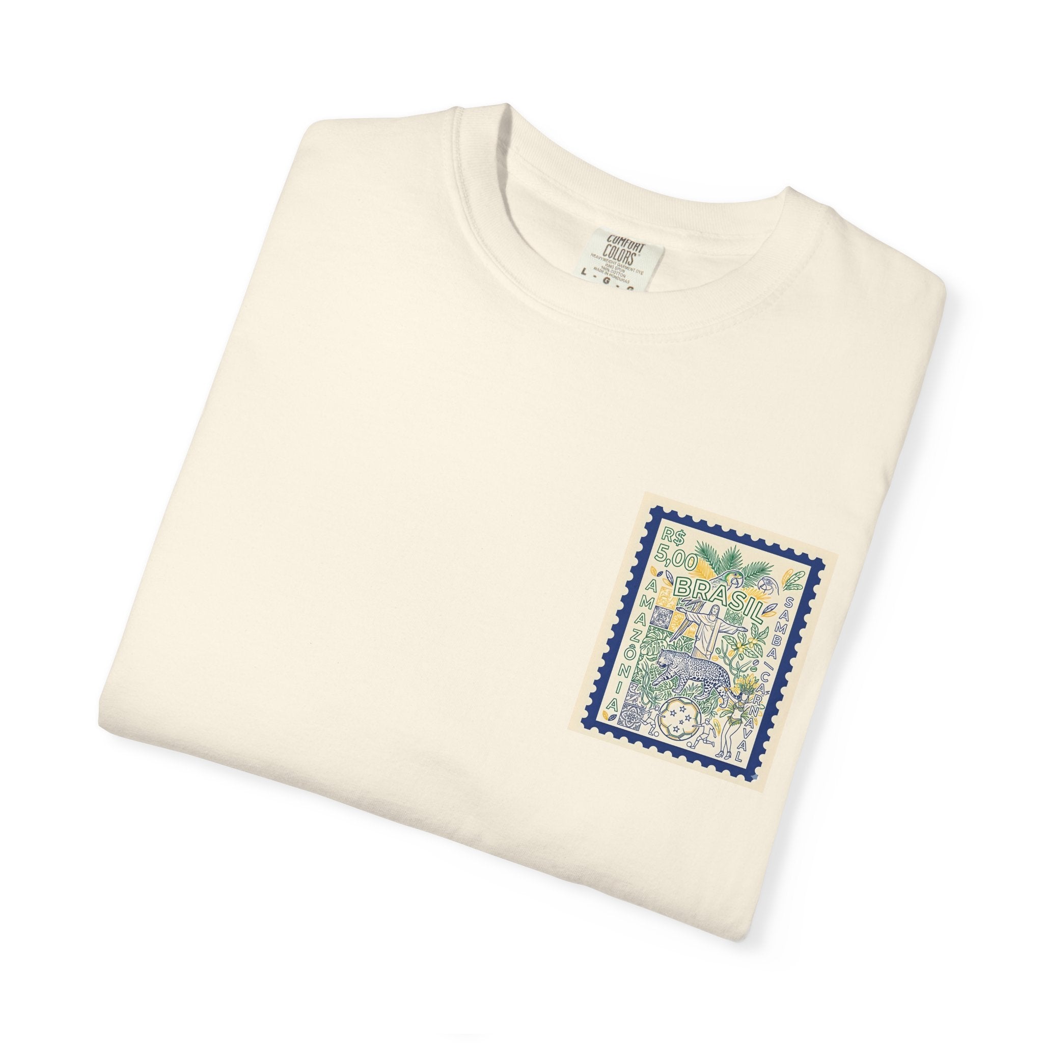 Brazil Stamp Graphic T-Shirt — Amazonia Vintage Travel Design