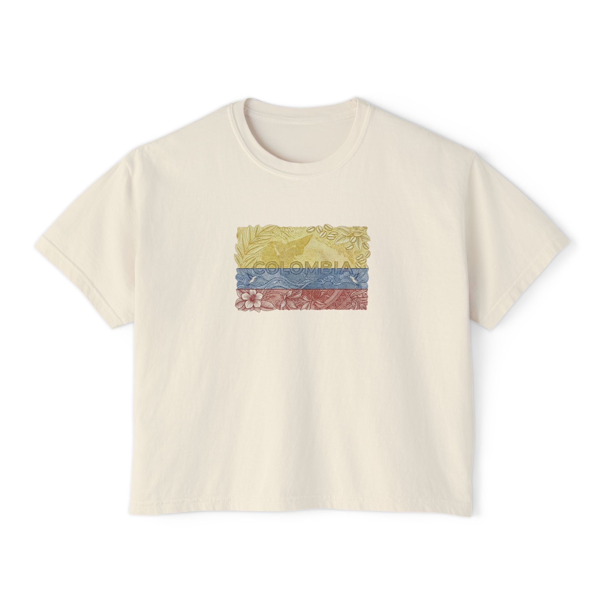 Women's Boxy Tee – Colombian Flag Floral Chest Print