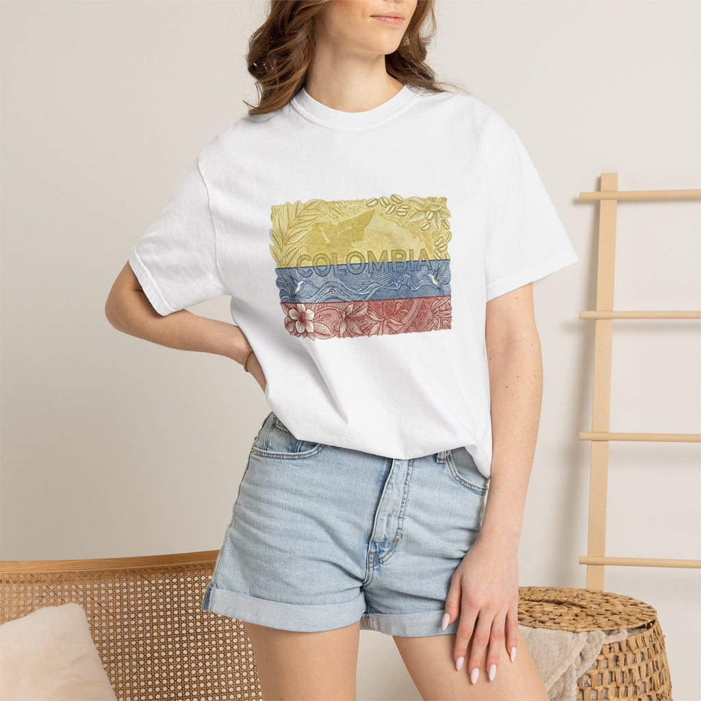 T-Shirt — COLOMBIAN Flag Floral Graphic (Yellow Blue Red)