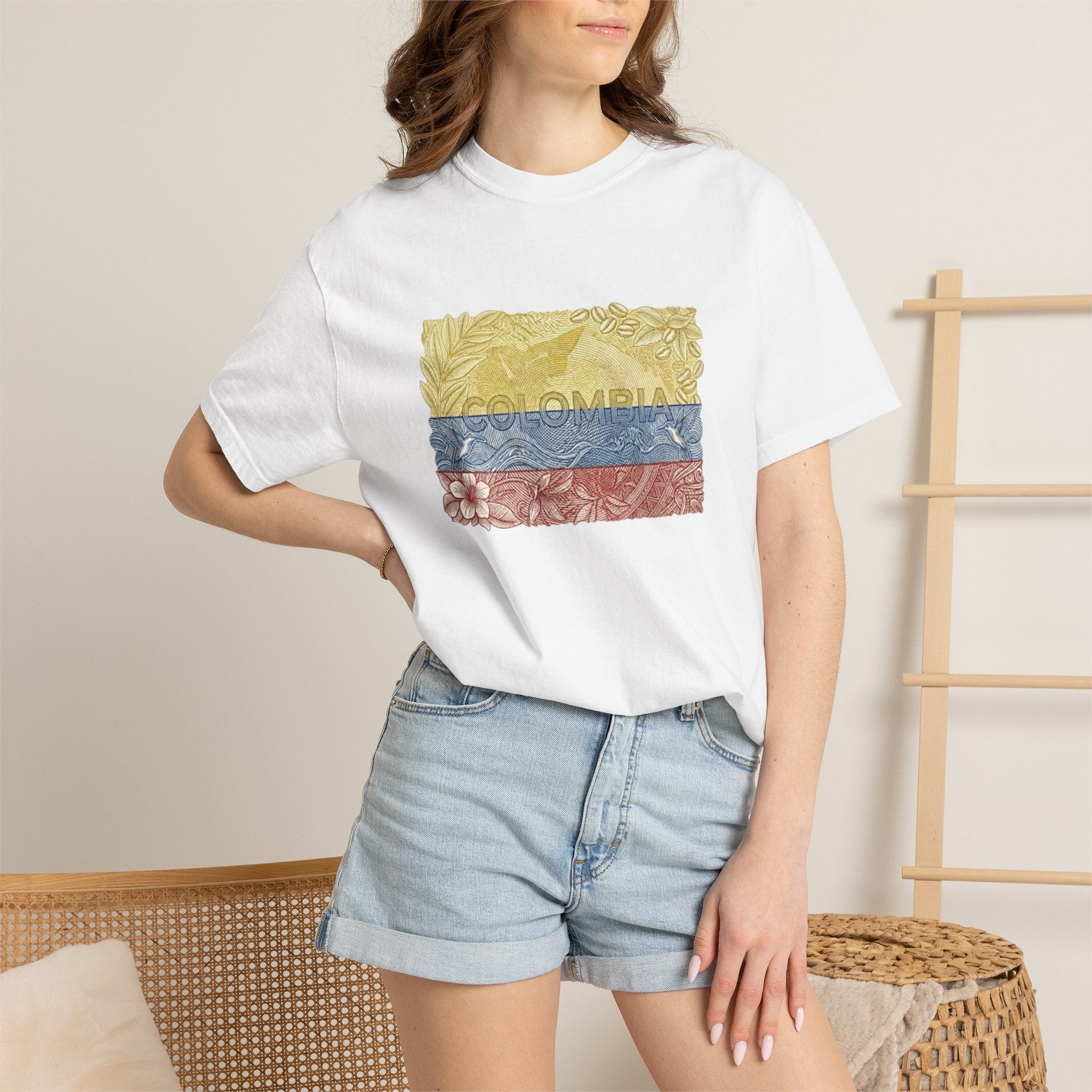 T-Shirt — COLOMBIAN Flag Floral Graphic (Yellow Blue Red)