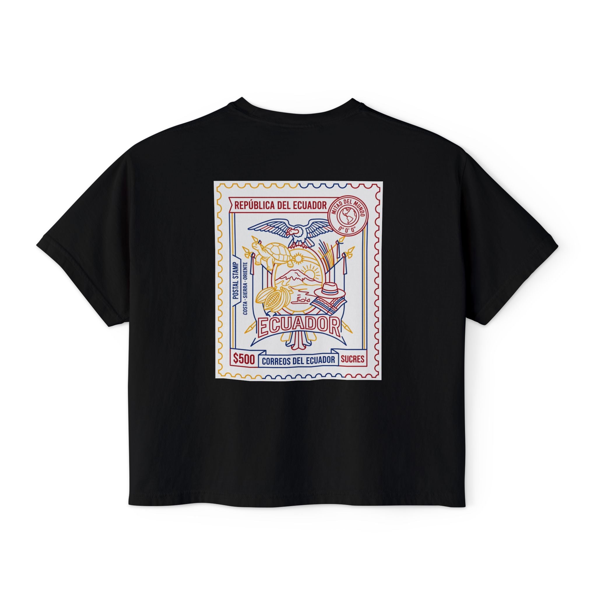 Ecuador Stamp Boxy Tee — Vintage Travel Graphic Women's T-Shirt