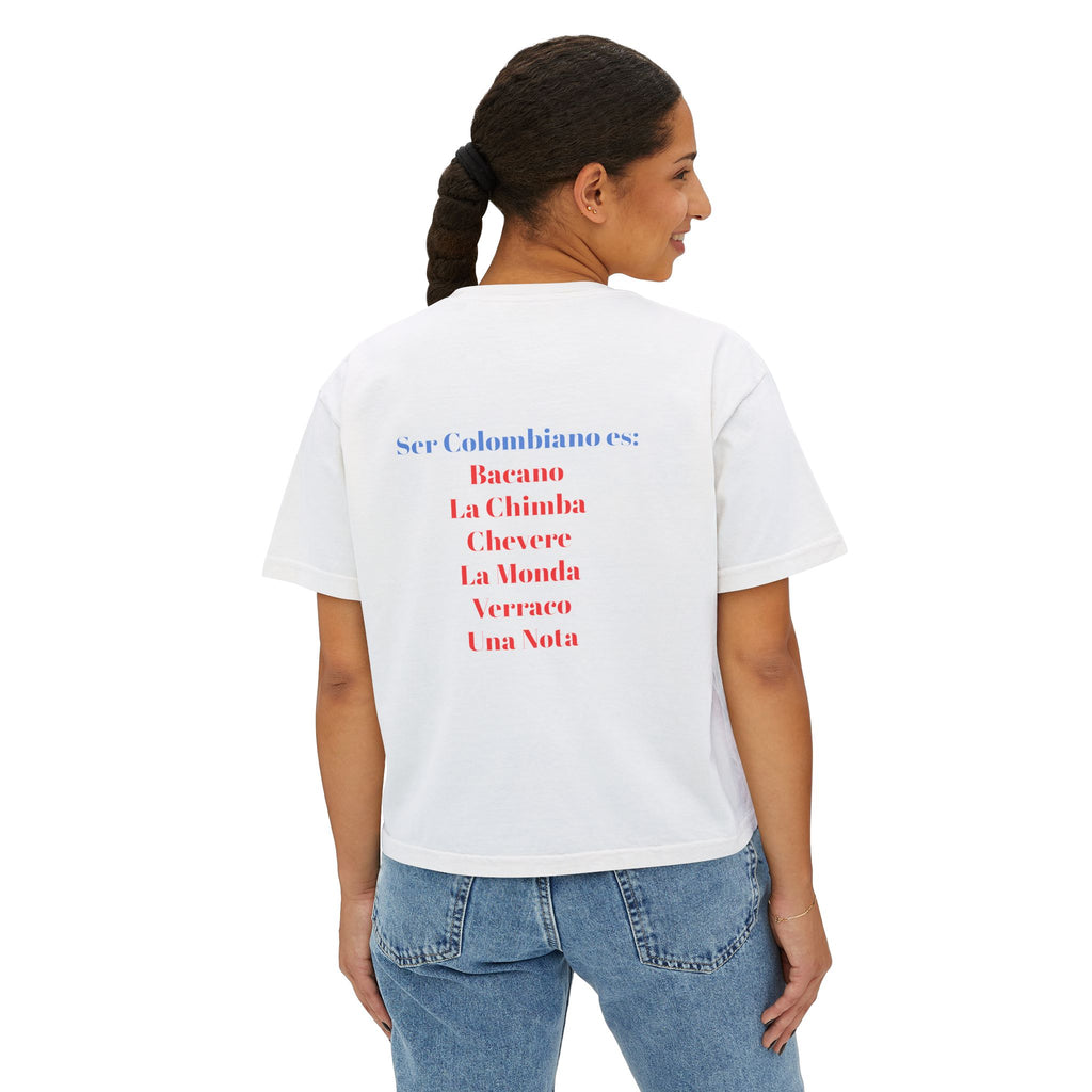 Colombia Flag Boxy Tee — 'Ser Colombiano es' List Graphic