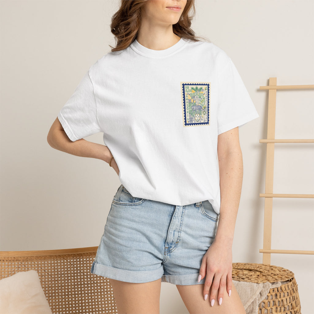 Brazil Stamp Graphic T-Shirt — Amazonia Vintage Travel Design