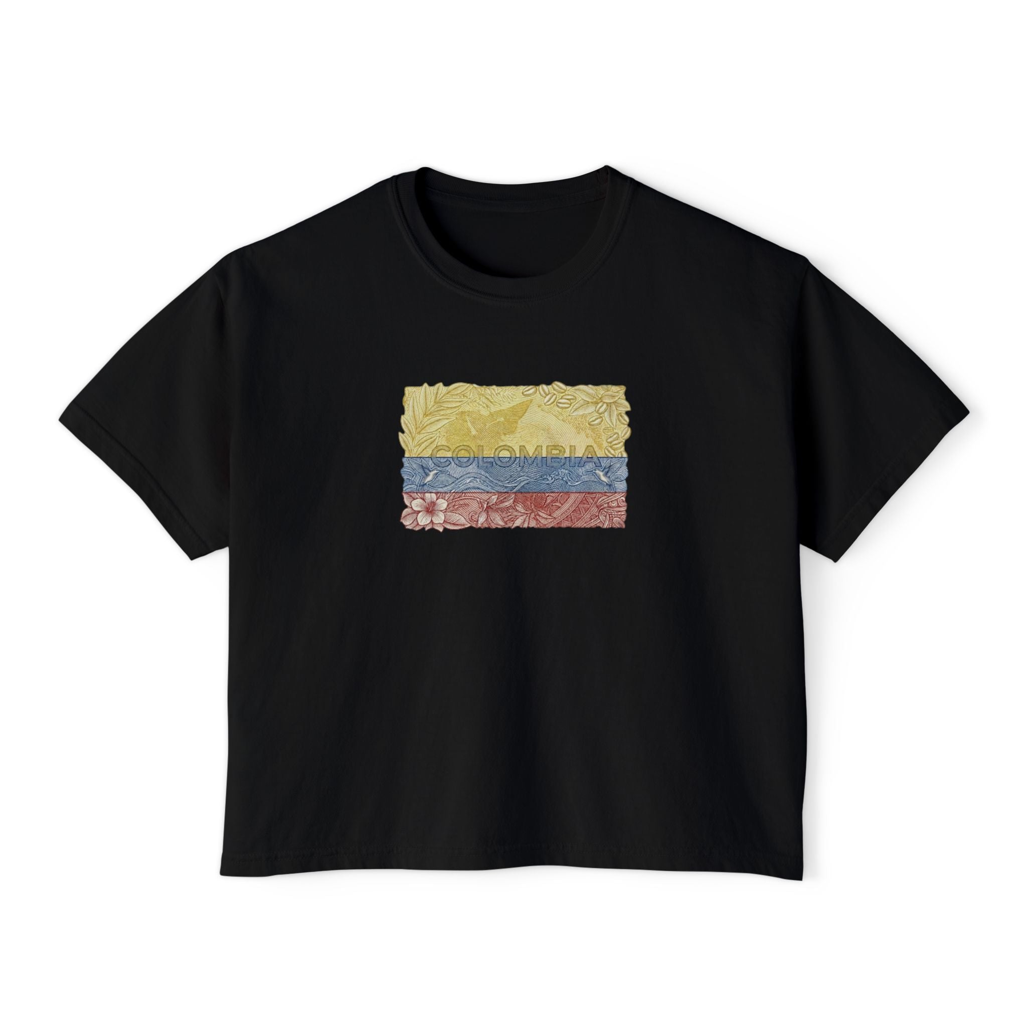 Women's Boxy Tee – Colombian Flag Floral Chest Print