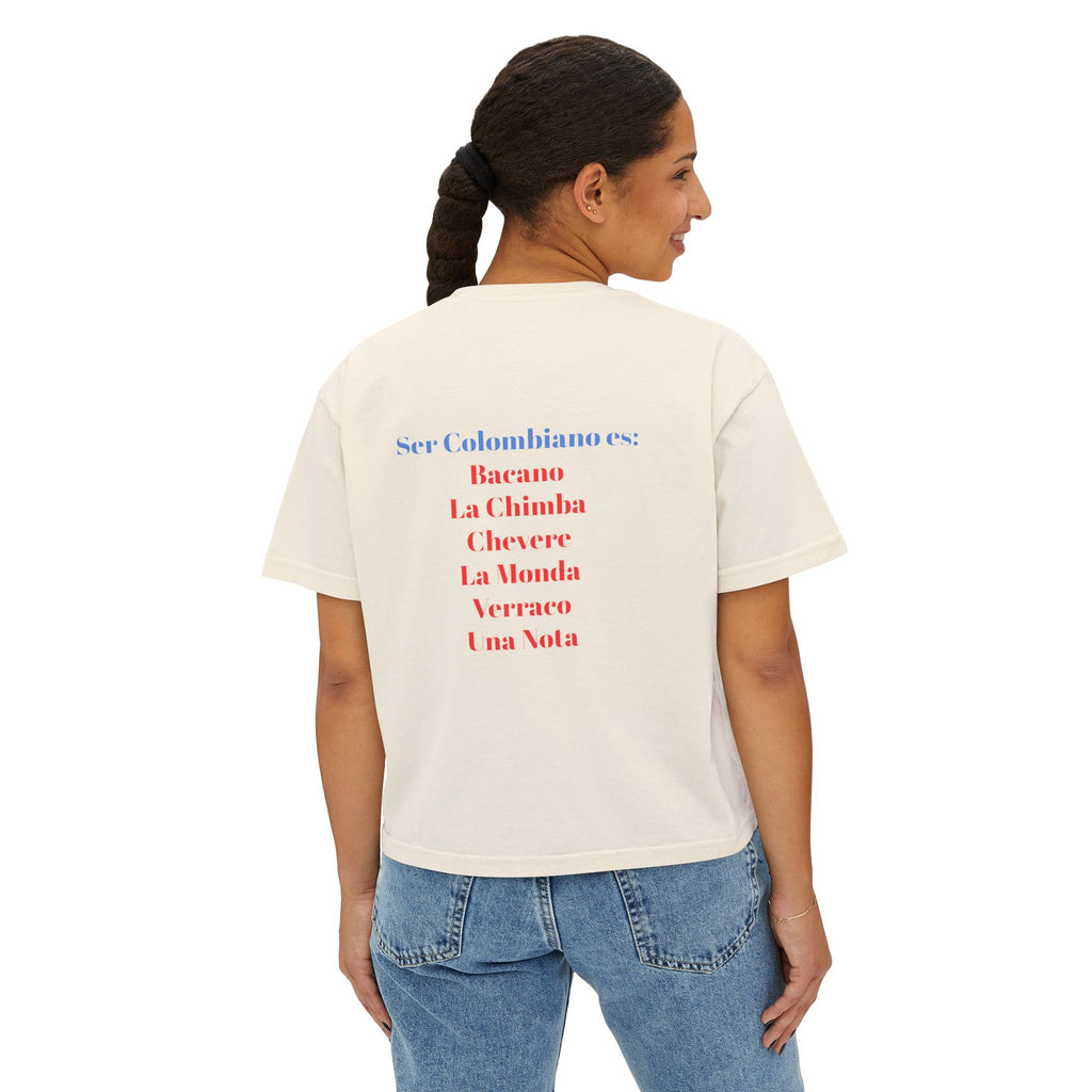 Colombia Flag Boxy Tee — 'Ser Colombiano es' List Graphic