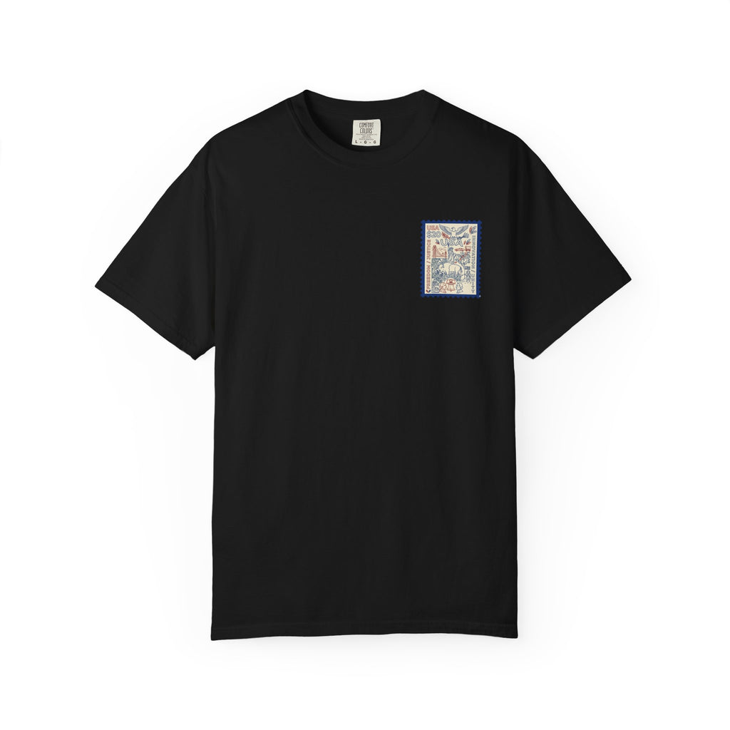 Stamp-Style USA Graphic T-Shirt — Patriotic Vintage 20 Stamp Design