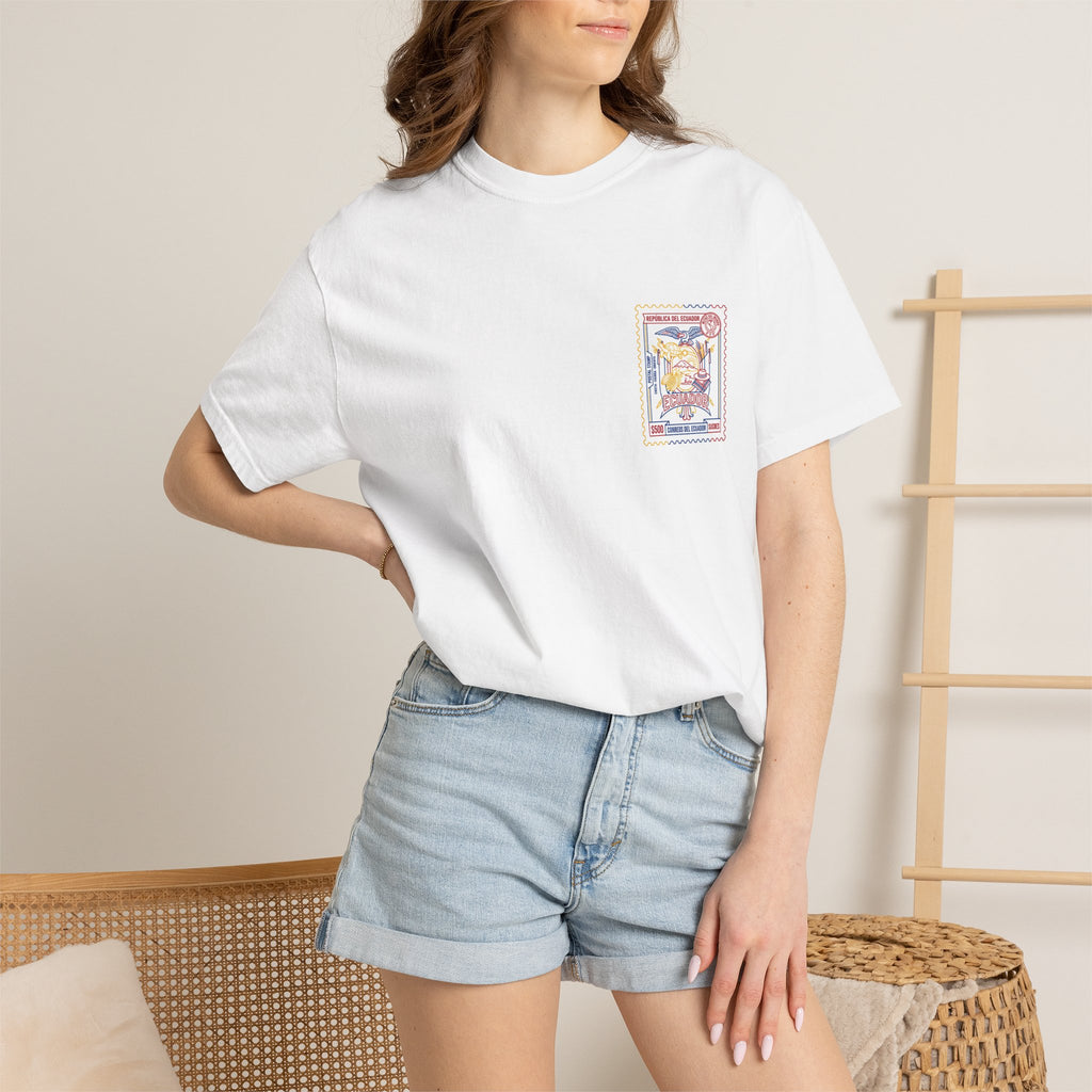 Ecuador Stamp Graphic T-Shirt — Vintage Travel Postage Design