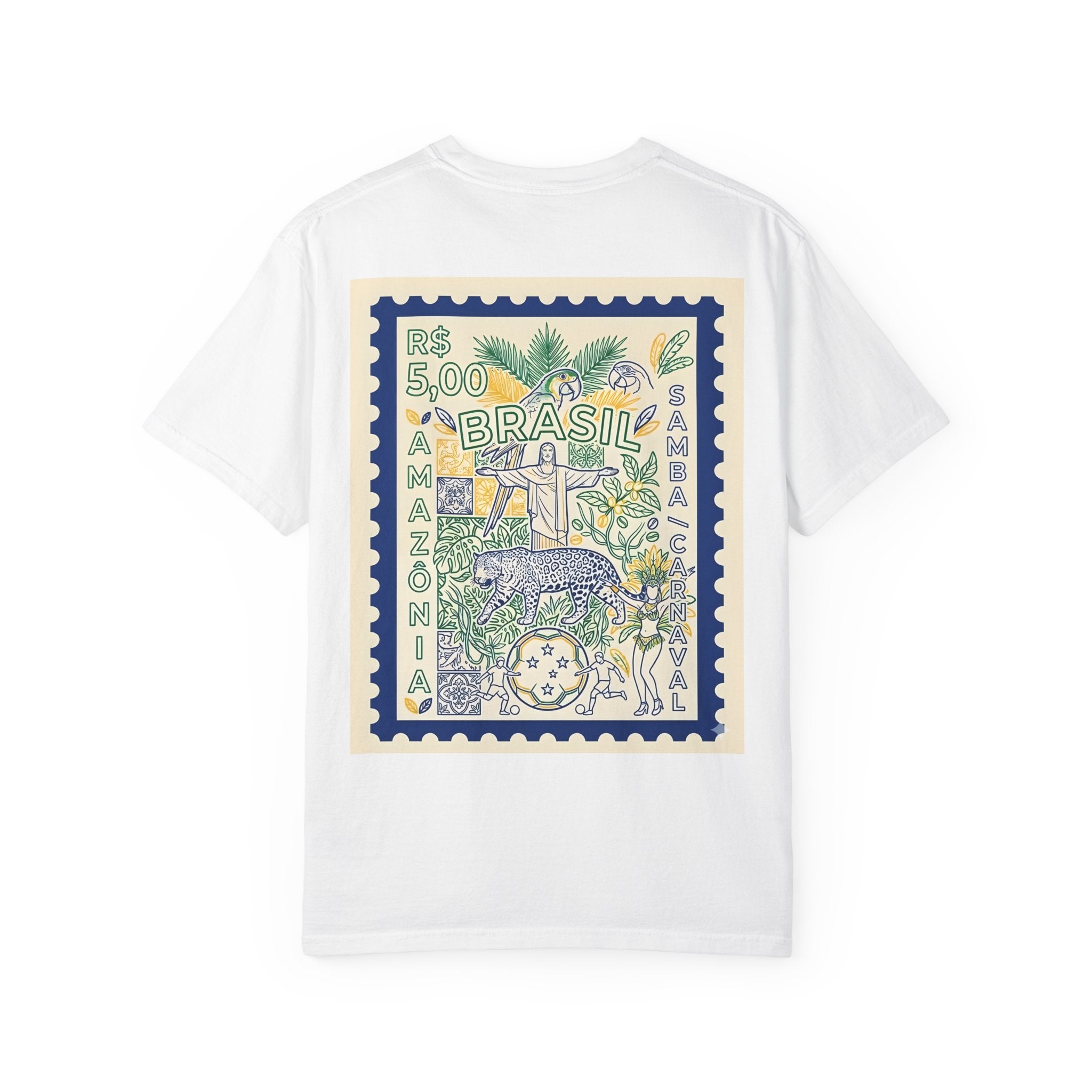 Brazil Stamp Graphic T-Shirt — Amazonia Vintage Travel Design