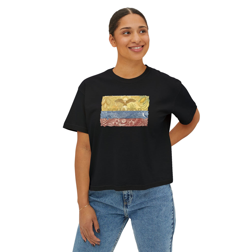 Boxy Tee — Floral Ecuador Flag Graphic