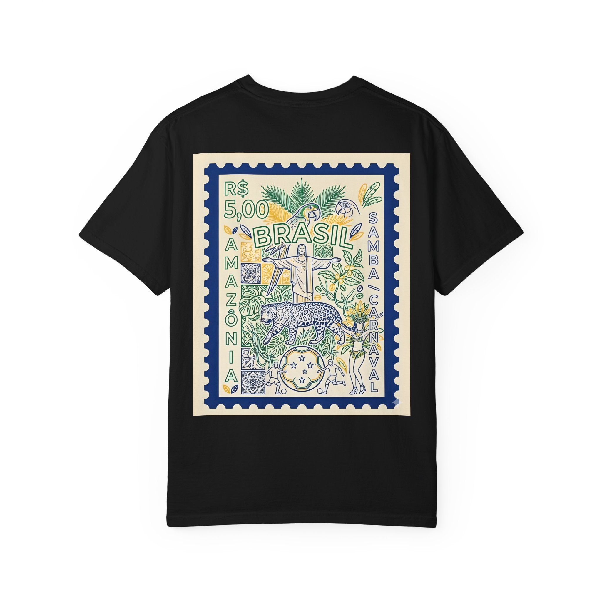 Brazil Stamp Graphic T-Shirt — Amazonia Vintage Travel Design