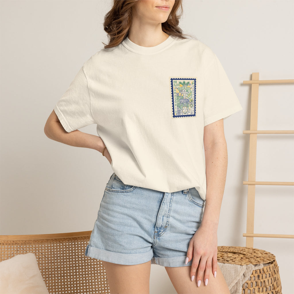 Brazil Stamp Graphic T-Shirt — Amazonia Vintage Travel Design