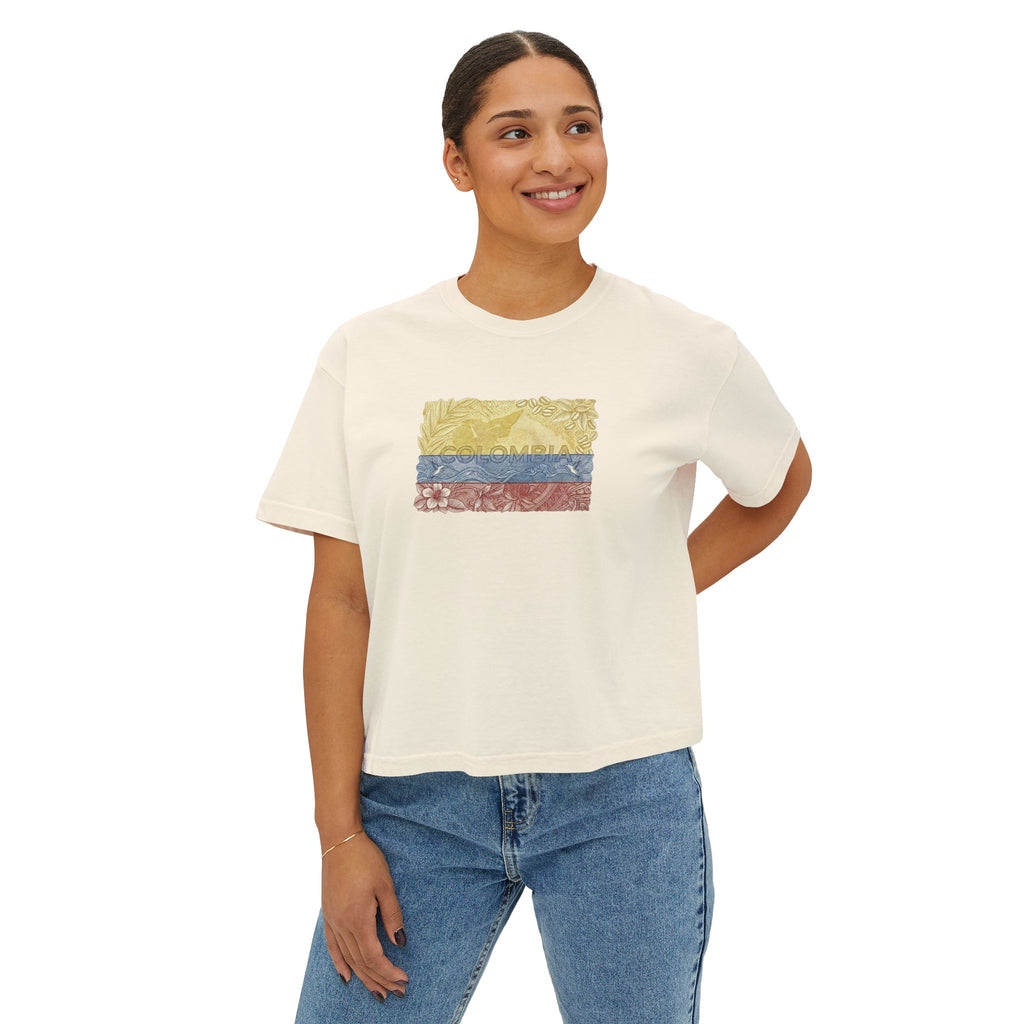 Women's Boxy Tee – Colombian Flag Floral Chest Print