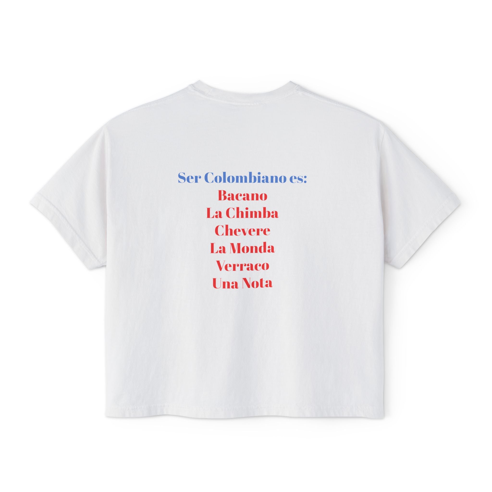 Colombia Flag Boxy Tee — 'Ser Colombiano es' List Graphic