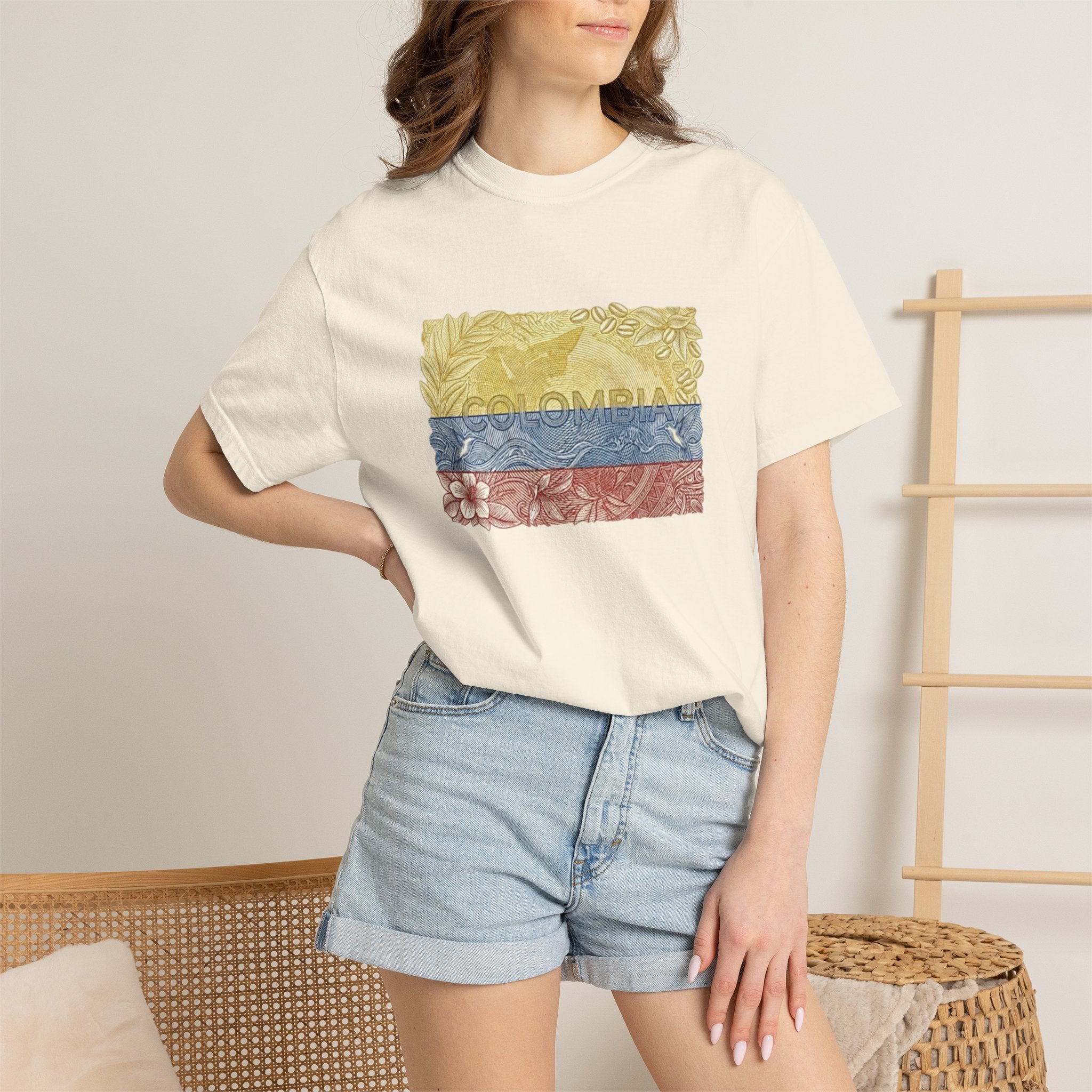 T-Shirt — COLOMBIAN Flag Floral Graphic (Yellow Blue Red)